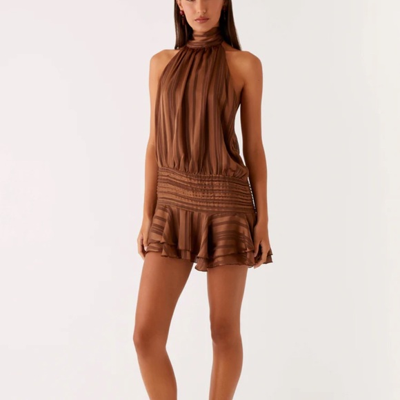 Peppermayo Dresses & Skirts - Peppermayo Willow Chiffon Mini Dress - Chocolate